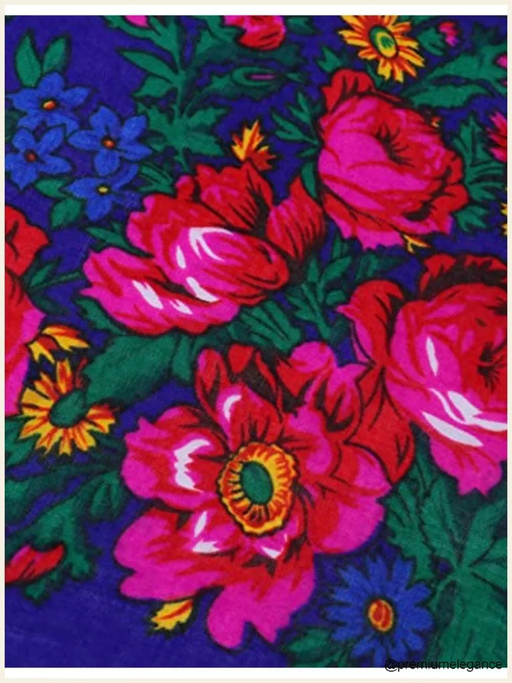 Square Floral Print Acrylic Head Scarf Bandana Babushka Silk-Like Shawl for